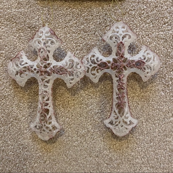 2-Pack of Pink Glitter / Ice Cross Ornaments - Picture 6 of 7